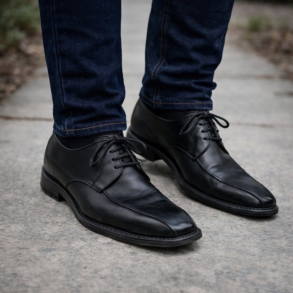 Stacy Adams Split-Toe Lace-Up Dress Shoes Black Leather Size 10.5 M